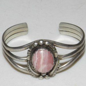 Vintage Native American Style Silver Handcrafted Cuff Bracelet Orange